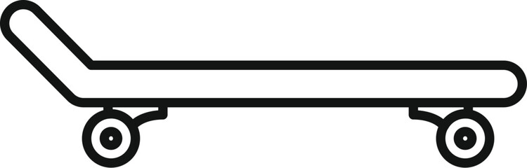 Simple black line longboard skateboard icon representing the concept of extreme sports and urban transportation