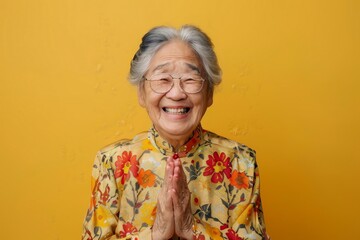 Elderly Asian woman with a joyful expression in a  25 3 woman, senior, old, elderly, mature, lady,...