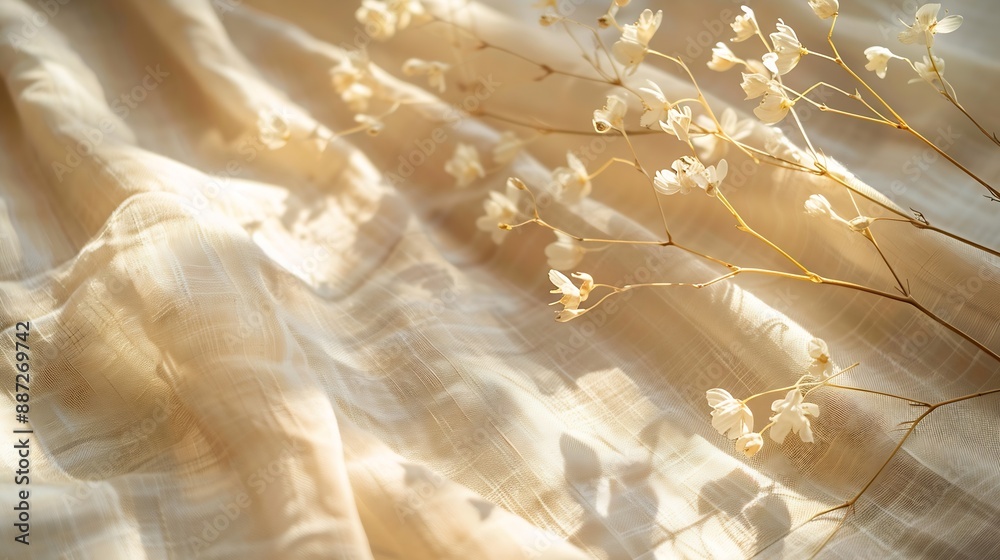 Poster aesthetic natural minimalistic background elegant sunlight floral shadows on a neutral beige linen t