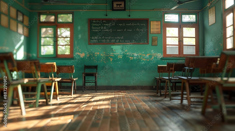 Poster Empty classroom of a primary school from India : Generative AI