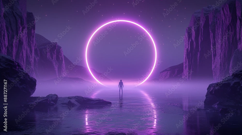 Wall mural an abst5ract technology background with a huge lit up circle in the sky.