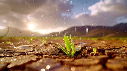 Reviving Nature: Captivating Rainfall on Arid Land, Transforming the Barren Terrain with Refreshing Drops of Water