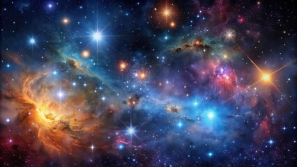 Fototapeta premium Dark cosmic starry sky with vibrant clusters of stars and nebulae, cosmic, dark, starry, sky, background, vibrant, clusters