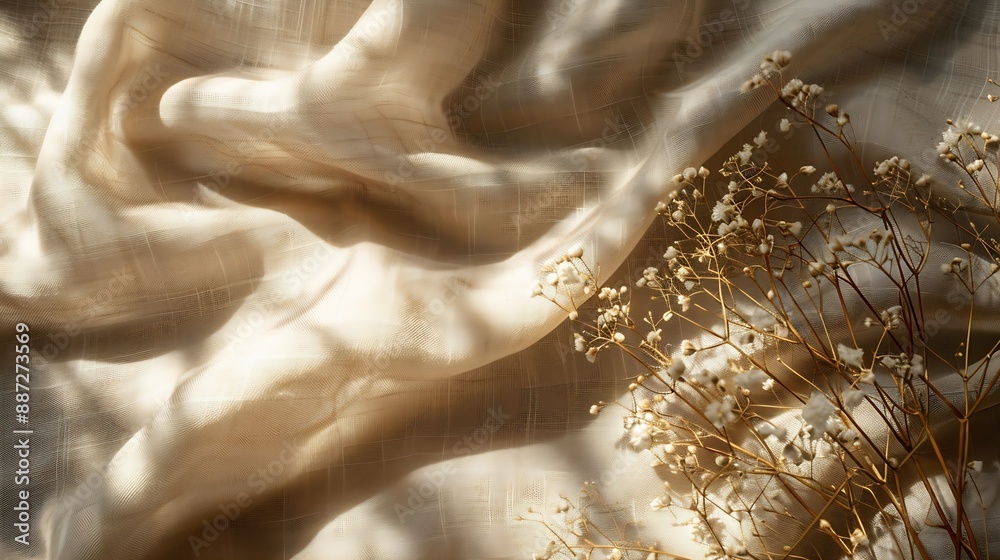 Poster aesthetic natural minimalistic background elegant sunlight floral shadows on a neutral beige linen t