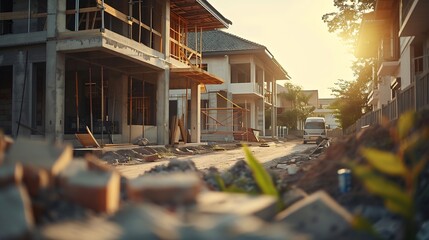 Under construction House or VillasVillas with Concreate Block or bricksExterior view of 02 story under construction house with modern design under construction Home or house : Generative AI