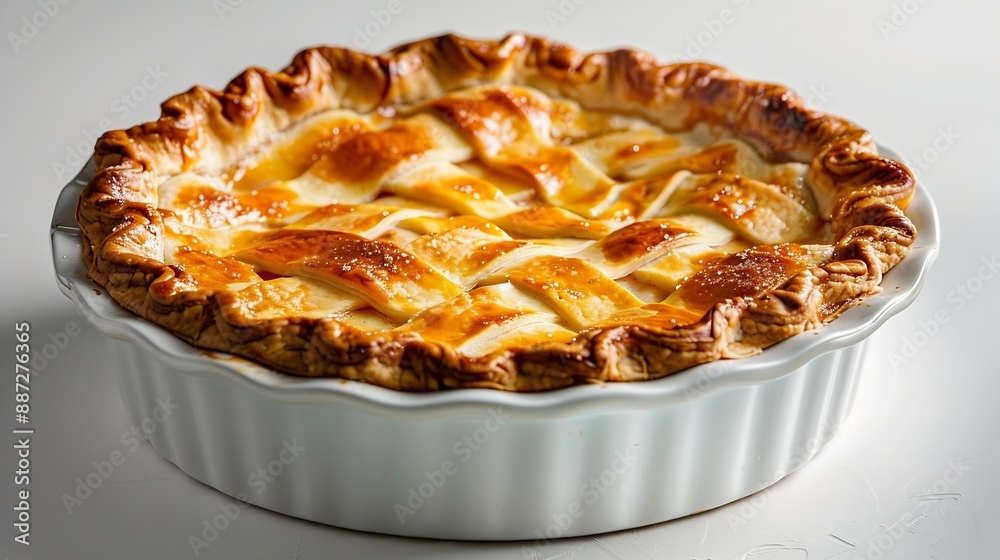 Poster baking dish with raw apple pie isolated on white : generative ai