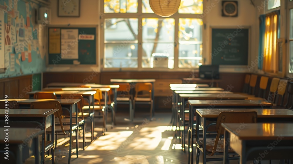 Poster empty classroom retro style : generative ai