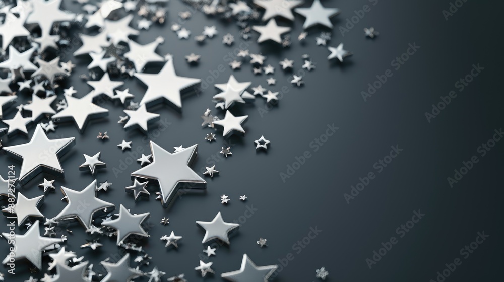 Poster Silver stars on a dark gray background for New Year s theme with space for text