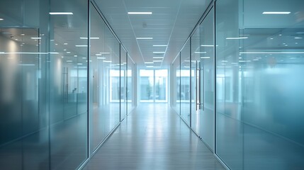 Fototapeta premium Modern office space with light walls and floor and glass partitions : Generative AI