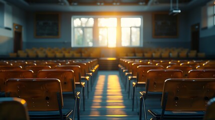Empty classroom with table and chairs for lecture or seminar in university : Generative AI