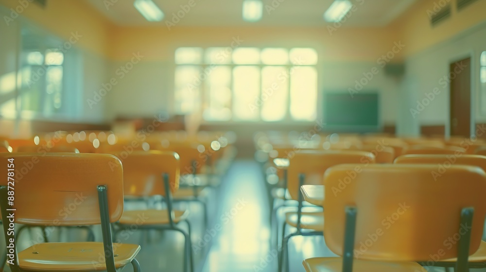 Aufkleber Blurred view of empty modern classroom at school : Generative AI
