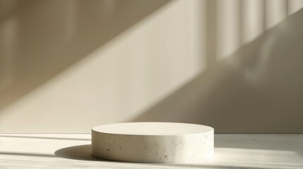 Cosmetic background for product presentation White empty plaster podium with shadows on biege background : Generative AI