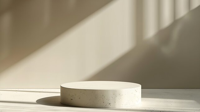 Cosmetic background for product presentation White empty plaster podium with shadows on biege background : Generative AI