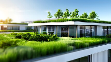 Modern Eco-Friendly Building with Green Roof Technology Showcasing Sustainable Construction Practices