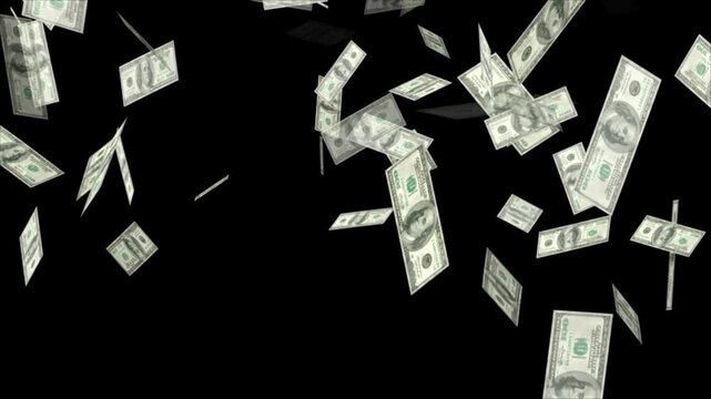 Slow Motion Falling Money Dollars black background, money on a black background. copy space.
3D illustration of the 100 dollar bills banknotes falling on a black background.