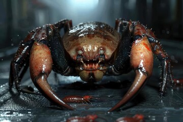Intimidating Crab with Sharp Claws and Menacing Expression