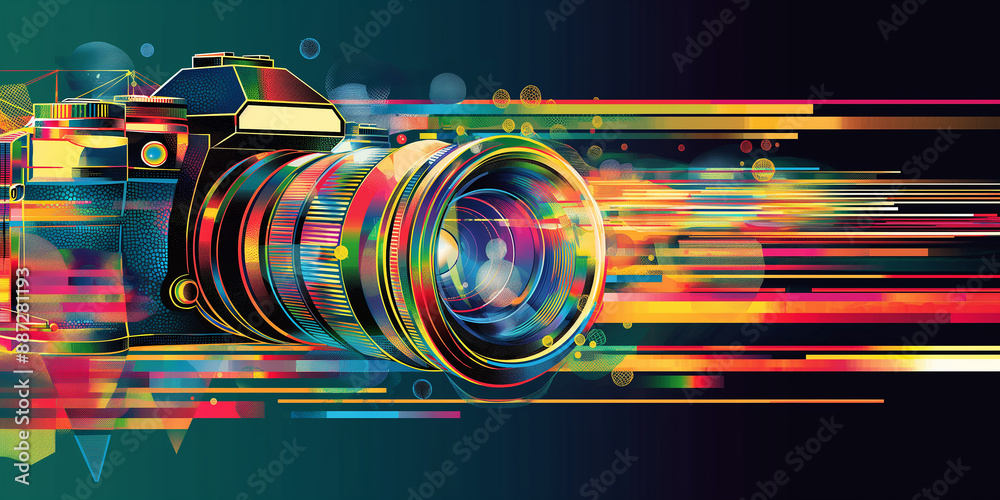 Fototapete digital camera capturing speed of light with color strokes