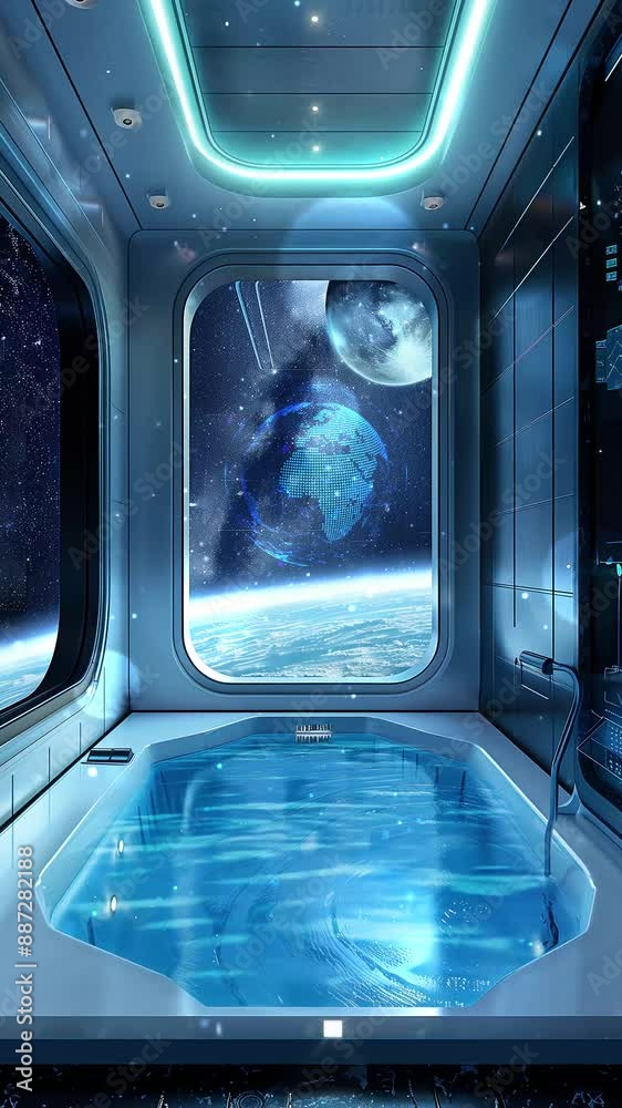 Wall mural galactic escape retreat to tranquility in a space seamless looping overlay 4k virtual video animatio