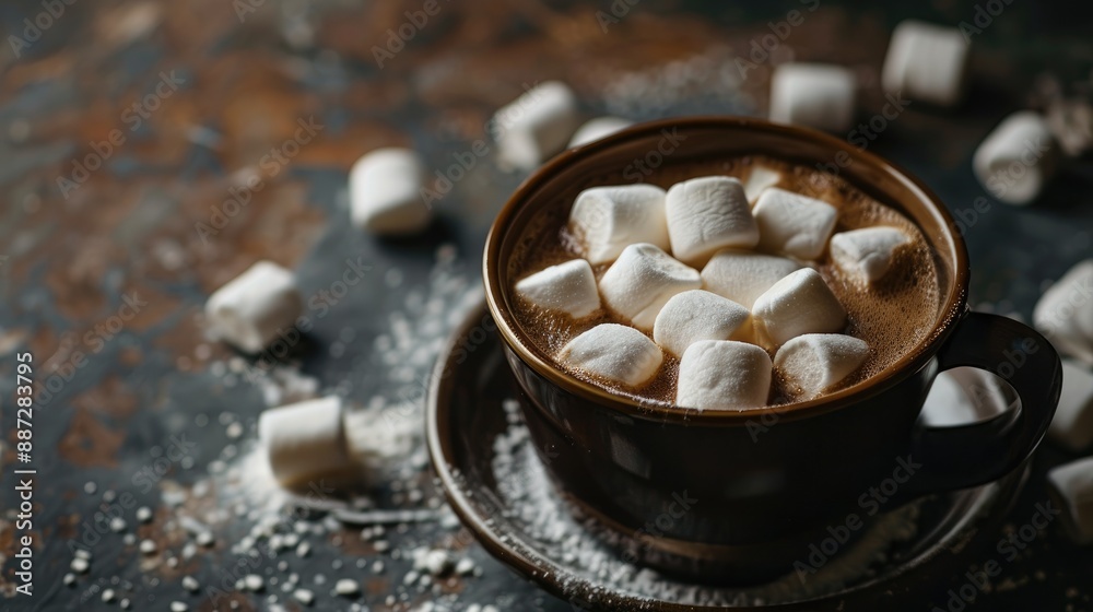 Sticker Coffee with marshmallows on a dark backdrop