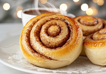 Fototapeta premium Freshly baked cinnamon roll with steam