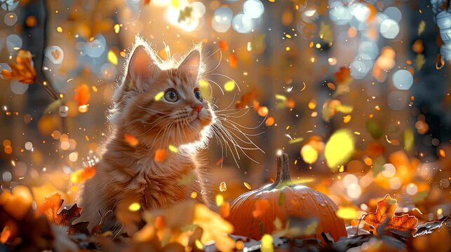 an adorable animals discovering a pumpkin patch just in time for Halloween. Seamless looping time-lapse virtual 4k video animation background