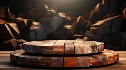 3d rock podium product stand or display with rock background and cinematic light