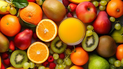 Fresh orange juice with fruits, isolated on white