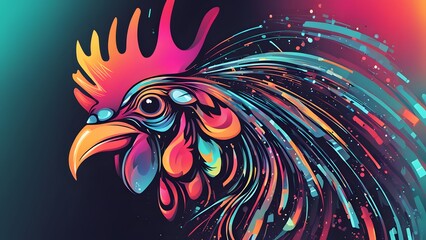 Obraz premium the chicken head illustration has technological, modern, cyberpunk elements