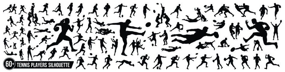 Male, female, and children's rugby players silhouettes