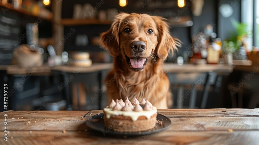 Wall mural celebrating dog's birthday with a cake party