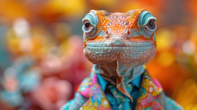Colorful Lizard in Business Attire: Vibrant Reptile Dressed as a Professional - Powered by Adobe
