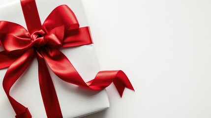 Red ribbon tied around a present box White background