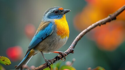 Vibrant Songbird Resting on Tree Branch