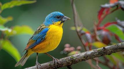 Vibrant Songbird Resting on Tree Branch