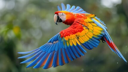 Fototapeta premium Vibrant Parrot in Flight on White Background