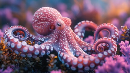 Obraz premium Colorful Underwater World with Octopus and Corals - AI Generated Image