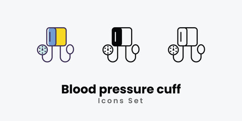 Blood pressure cuff Icons thin line and glyph vector icon stock illustration