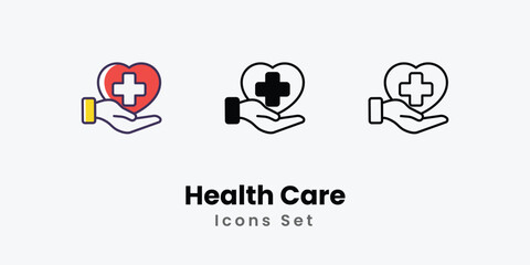 Health Care Icons thin line and glyph vector icon stock illustration
