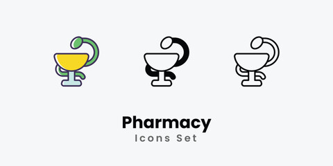 Pharmacy Icons thin line and glyph vector icon stock illustration