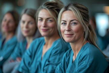 Portraits of Young Female Nurses in Various Medical Uniforms, Smiling and Confident in Healthcare Settings