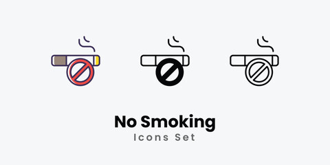 No Smoking Icons thin line and glyph vector icon stock illustration