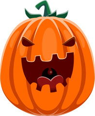 Halloween font, number 0 Zero pumpkin lantern for horror cartoon alphabet, vector type. Halloween holiday numeral font as spooky character of number 0 Zero, scary pumpkin with creepy laughing face