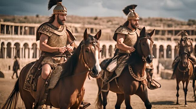 Greek Style Footage. Warrior Equipping Horses