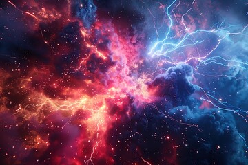 Fototapeta premium A colorful space scene with a bright red