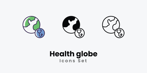 Health globe Icons thin line and glyph vector icon stock illustration