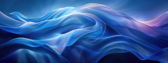 Obraz premium Abstract Flowing Blue Fabric Waves in a Mystical Dreamlike Landscape