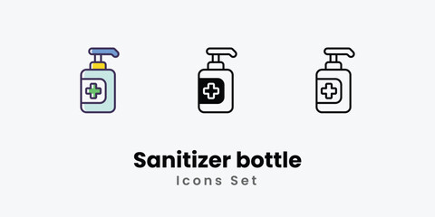 Sanitizer bottle Icons thin line and glyph vector icon stock illustration