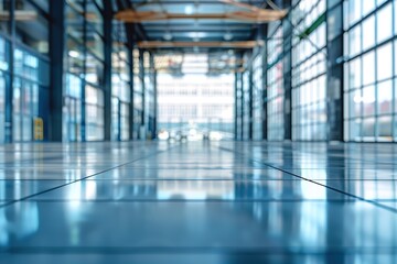 Fototapeta premium A large, empty room with a blue floor