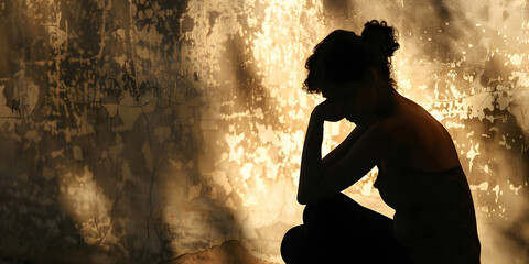 A woman is sitting on the ground with her hands on her head