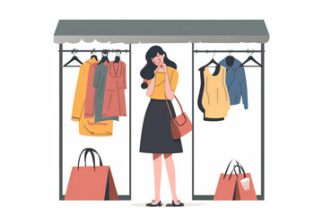 Sad woman in a boutique vector white background 232 shopping, woman, bag, bags, fashion, customer, shopper, sale, holding, people, retail, beauty, smiling, gift, shop, lady, dress, shopaholic, purchas